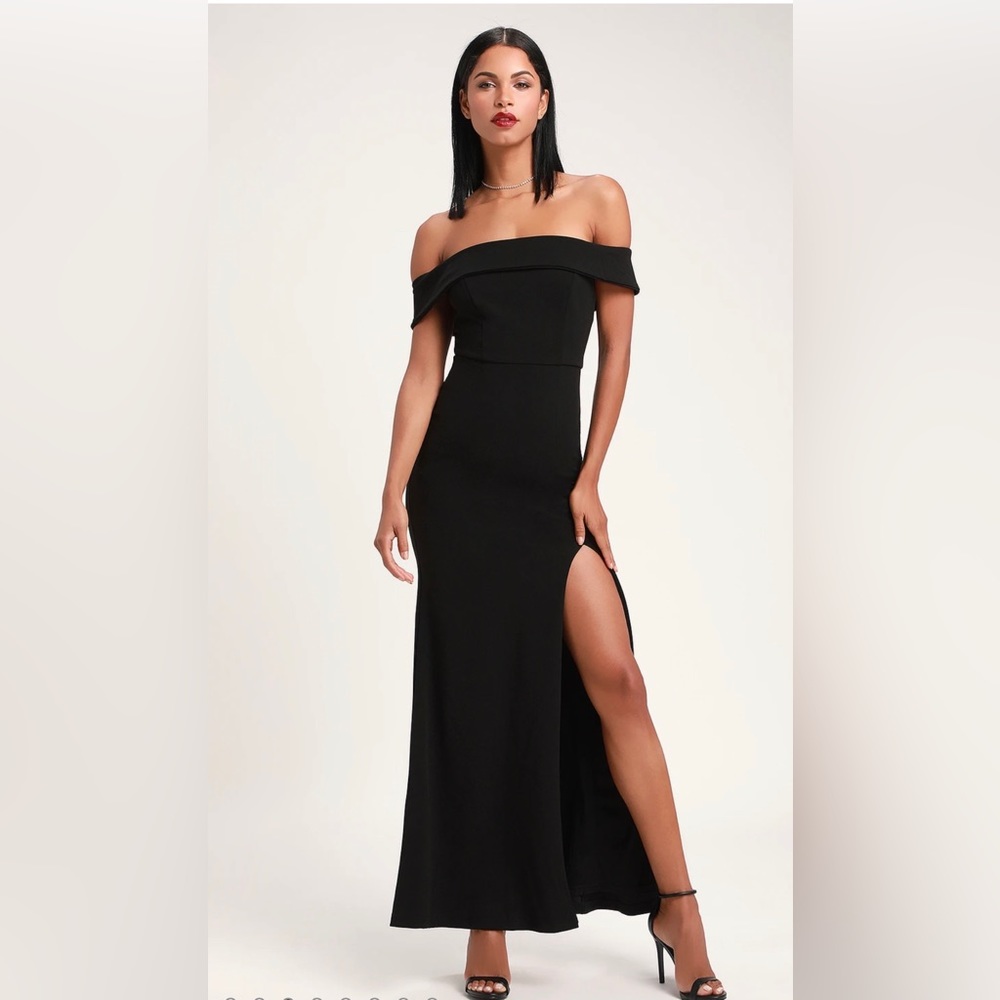 Lulus Aveline Black Off-the-Shoulder Maxi Dress - Size M
